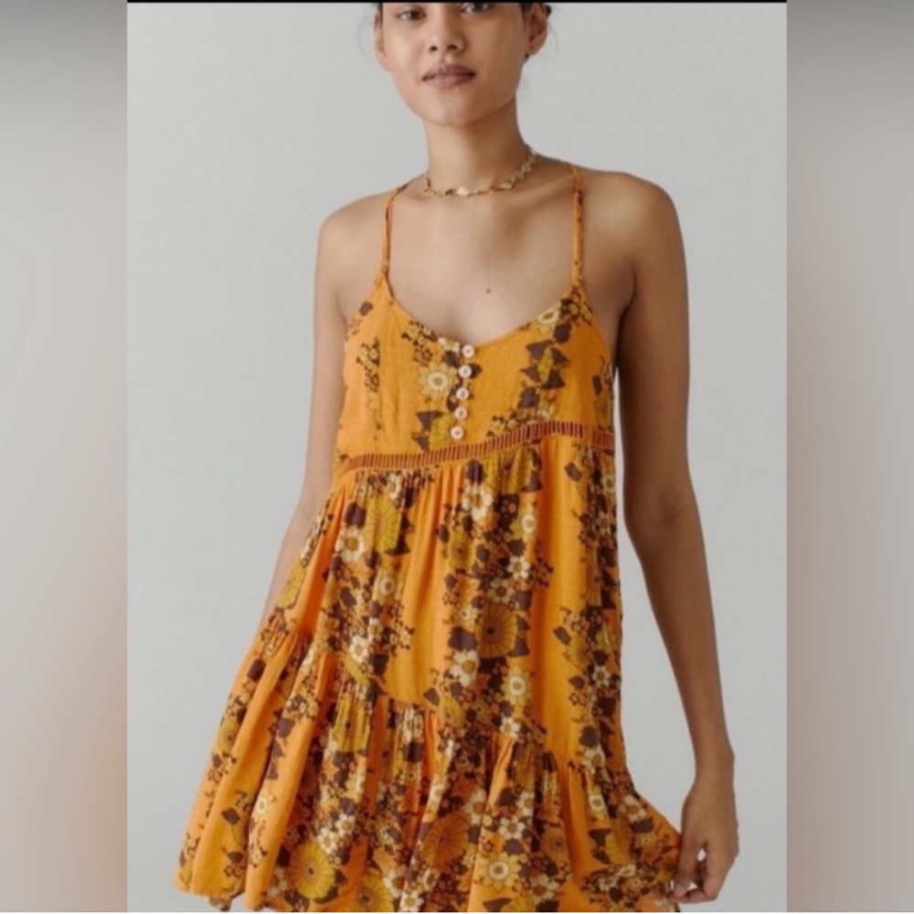 Urban Outfitters Georgia Floral Tiered Mini Dress, Adjustable Straps, Small